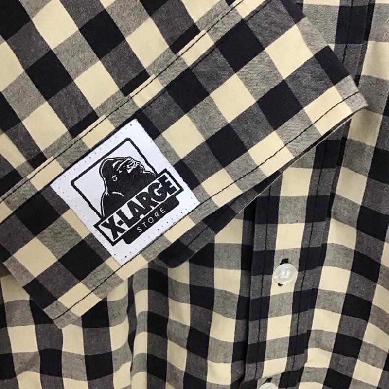 エクストララージ XLARGE シャツ、ブラウス 七分袖 七分丈シャツ ボタンダウンシャツ チェックシャツ L チェック 黒 / ブラック / X ベージュ / ベージュ /  メンズ USED 古着 中古 10133078