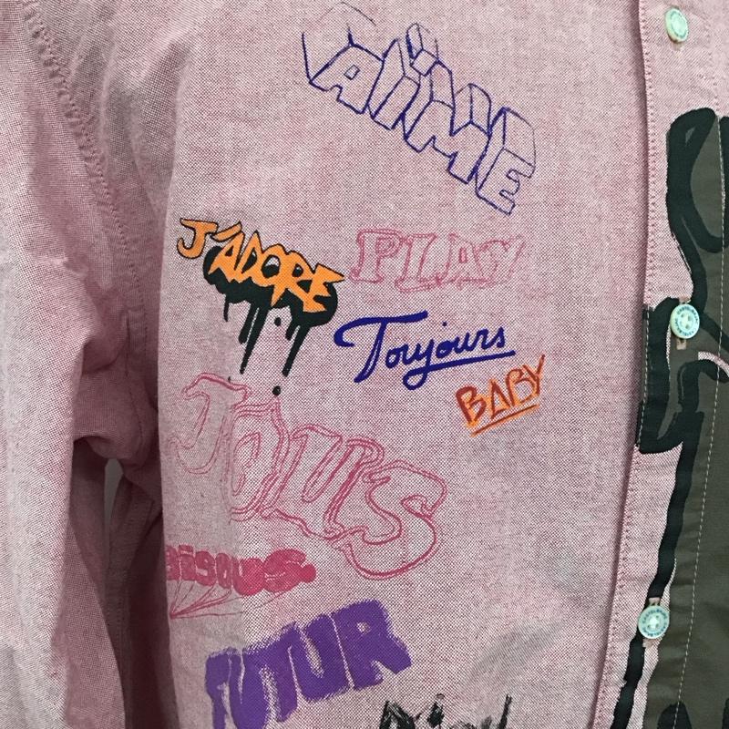 カステルバジャック CASTELBAJAC シャツ、ブラウス 長袖 長袖シャツ カラーシャツ ポケットシャツ 長袖カットソー プリントシャツ プリント 赤 / レッド /  メンズ USED 古着 中古 10123780