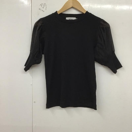 アズールバイマウジー AZUL BY MOUSSY カットソー 半袖 250GSB80-228D SHEER SLEEVE PUFF TOPS S 無地 黒 / ブラック /  レディース USED 古着 中古 10129239