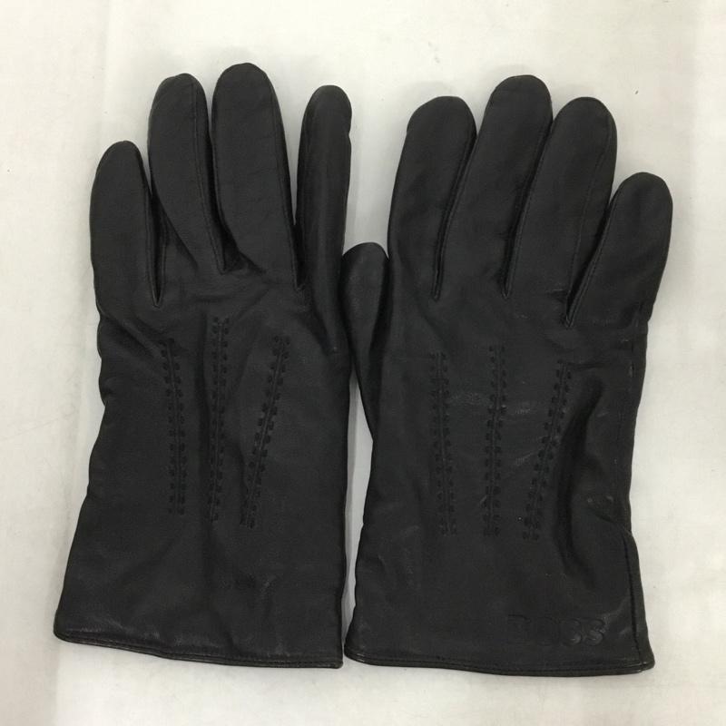 ヒューゴボス HUGO BOSS ファッション小物 手袋 10211299 ラムレザー グローブ ロゴ、文字 黒 / ブラック /  メンズ USED 古着 中古 10142730