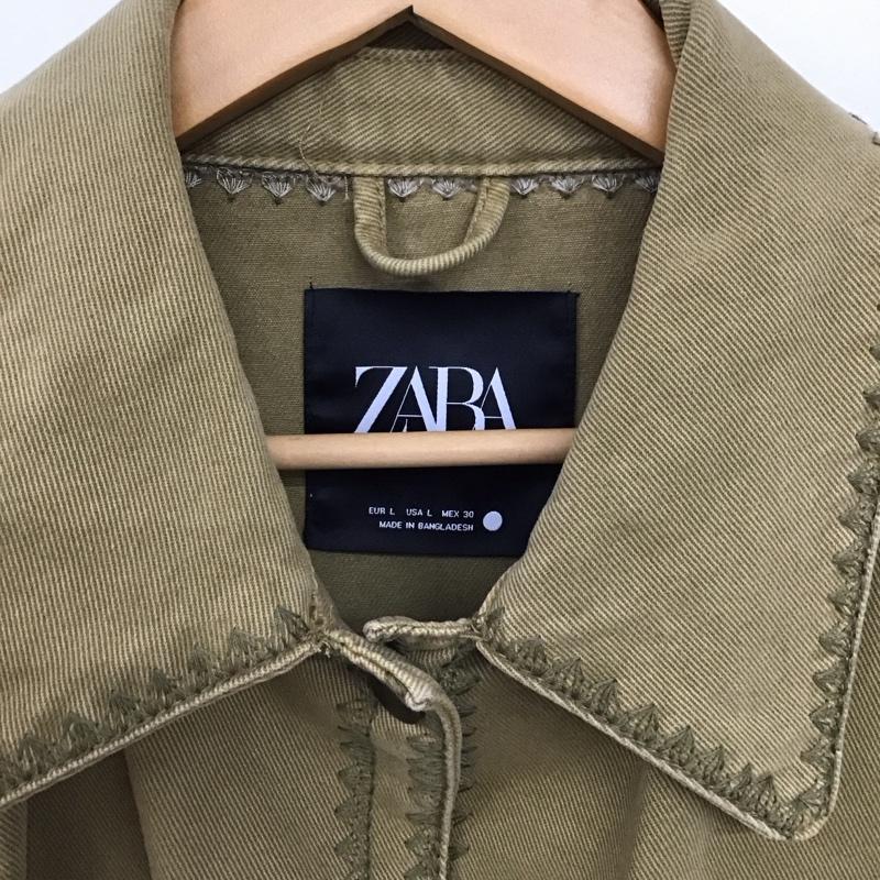 ザラ ZARA ジャケット、上着 ジャケット、ブレザー 4877/054/514 OVERSHIRT WITH TOPSTITCHING ステッチデザインジャケット L 無地 カーキ / カーキ /  レディース USED 古着 中古 10147187