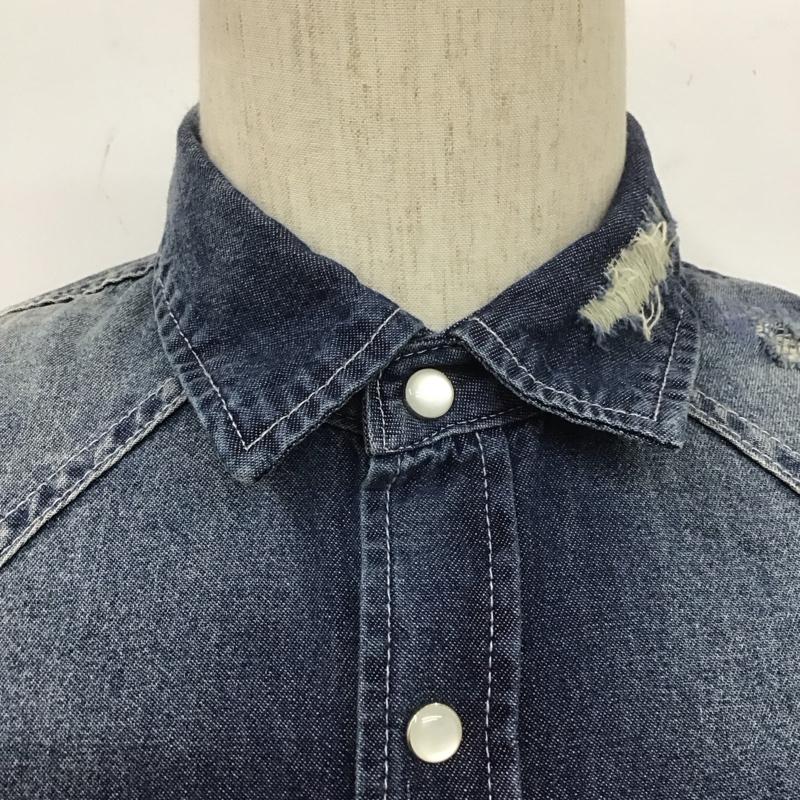 ナンバーナイン NUMBER (N)INE シャツ、ブラウス 長袖 長袖シャツ カジュアルシャツ カラーシャツ ダメージ加工 L 無地 インディゴ / インディゴ /  メンズ USED 古着 中古 10107747