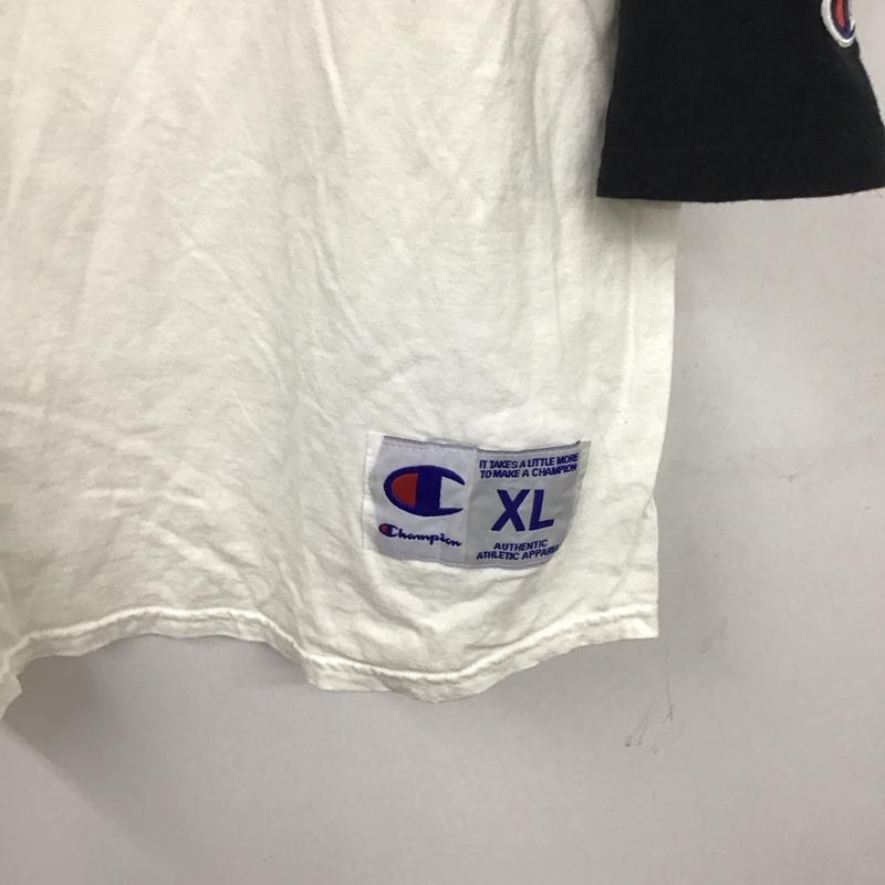 エロスティカ EROSTiKA カットソー 長袖 長袖カットソー プリントカットソー クルーネック ラグラン champion XL プリント 白 / ホワイト / X 黒 / ブラック /  メンズ USED 古着 中古 10134654