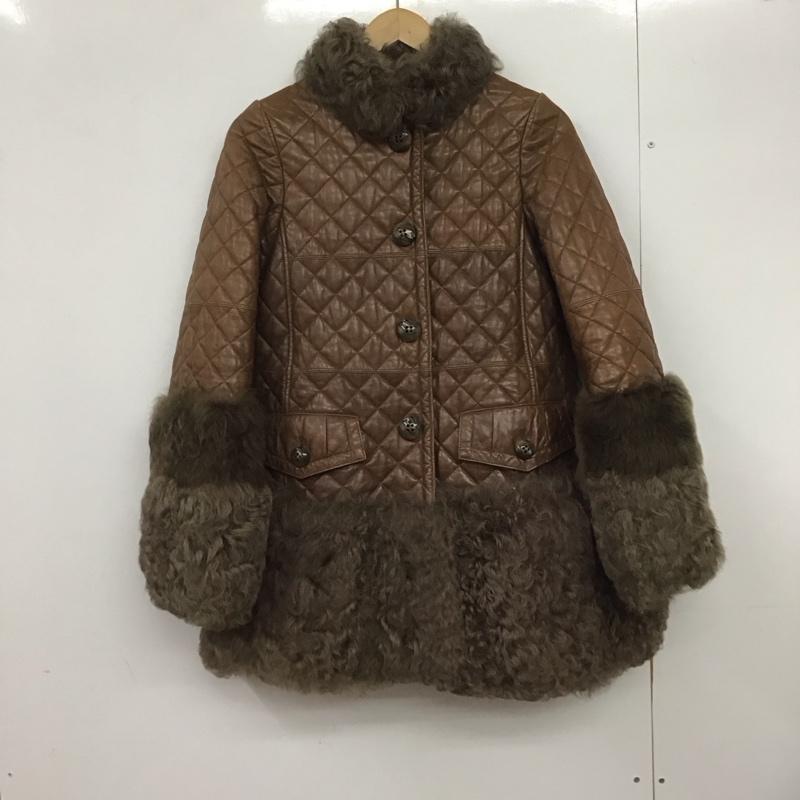 バーバリーブルーレーベル BURBERRY BLUE LABEL コート コート一般 E1F25-234-50 ラムレザー 羊革 キルティング ファー 38 無地 茶 / ブラウン /  レディース USED 古着 中古 10146415