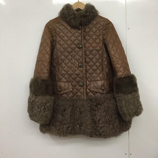 バーバリーブルーレーベル BURBERRY BLUE LABEL コート コート一般 E1F25-234-50 ラムレザー 羊革 キルティング ファー 38 無地 茶 / ブラウン /  レディース USED 古着 中古 10146415