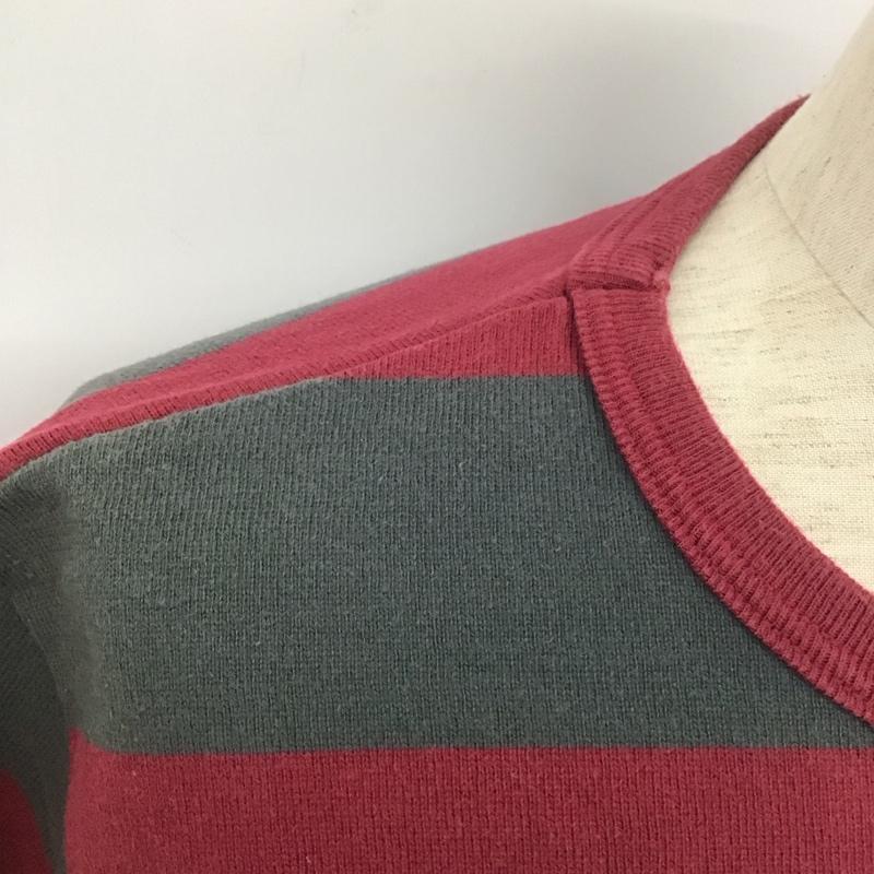 イーブルアクト EVILACT Tシャツ 半袖 胸ポケット クルーネック L ボーダー柄 ボルドー / ボルドー / X ダークグレー / ダークグレー /  メンズ USED 古着 中古 10111198