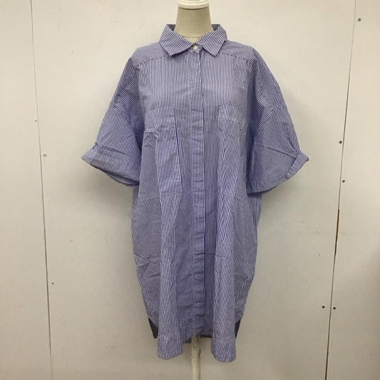ザラ ZARA シャツ、ブラウス 半袖 8053 727 044 オーバーサイズ ロング丈 S ストライプ 白 / ホワイト / X 青 / ブルー /  レディース USED 古着 中古 10109659