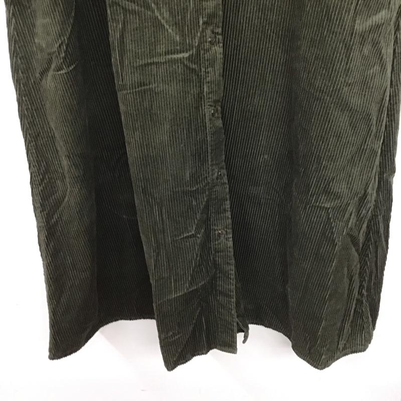 ローリーズファーム LOWRYS FARM ワンピース ロングスカート 長袖ロングワンピース ノーカラーシャツワンピース フレアスカート コーデュロイ FREE 無地 カーキ / カーキ /  レディース USED 古着 中古 10142036