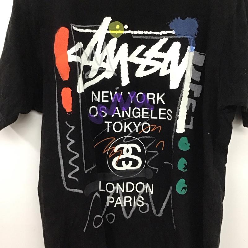 ステューシー STUSSY Tシャツ 半袖 半袖カットソー プリントTシャツ クルーネックカットソー M プリント 黒 / ブラック /  メンズ USED 古着 中古 10146751