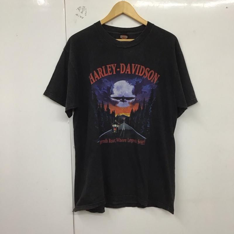ハーレーダビッドソン Harley-Davidson Tシャツ 半袖 半袖カットソー プリントTシャツ クルーネックカットソー L プリント 黒 / ブラック /  メンズ USED 古着 中古 10129232