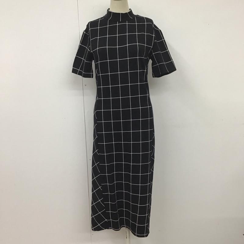 ザラ ZARA ワンピース ロングスカート 1198 635 800 半袖 スタンドネック M チェック 黒 / ブラック / X 白 / ホワイト /  レディース USED 古着 中古 10112371