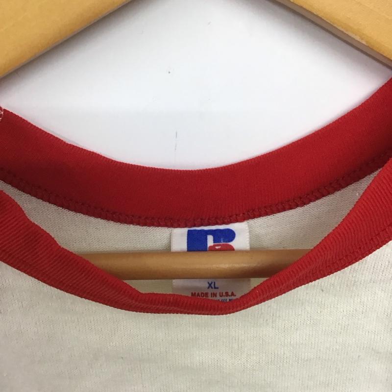 ラッセルアスレティック Russell Athletic カットソー 七分袖 長袖カットソー プリントカットソー ラグラン XL プリント 白 / ホワイト / X 赤 / レッド /  メンズ USED 古着 中古 10146462