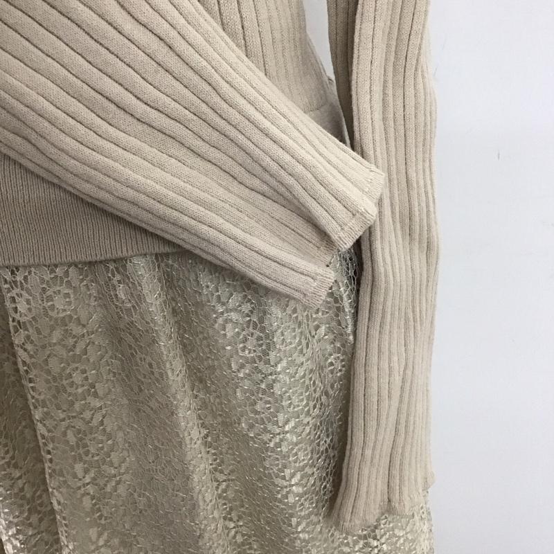 オペークドットクリップ OPAQUE.CLIP ワンピース ロングスカート 637-56008 リブニット チュールレースドッキングワンピース M 無地 ベージュ / ベージュ /  レディース USED 古着 中古 10123040