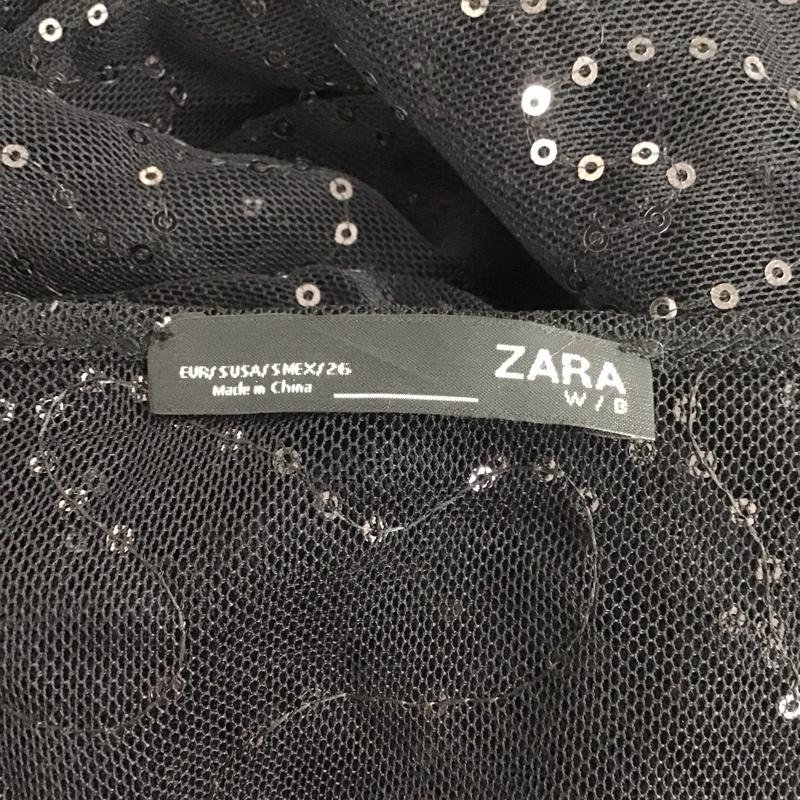 ザラ ZARA ワンピース ロングスカート 半袖ロングワンピース フレアスカート ウエスト切り替え スパンコール S  黒 / ブラック /  レディース USED 古着 中古 10126931