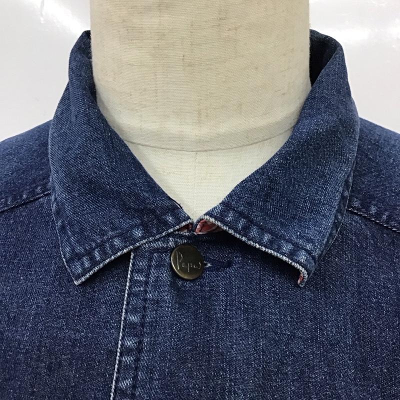 パパス PAPAS ジャケット、上着 ジャケット、ブレザー デニムジャケット カラージャケット 長袖ジャケット ブルゾン L 無地 インディゴ / インディゴ /  メンズ USED 古着 中古 10116531