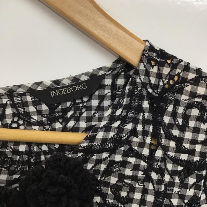 インゲボルグ INGEBORG ワンピース ミニスカート 半袖ワンピース フレアスカート クルーネック ミニスカート 刺繍 白 / ホワイト / X 黒 / ブラック /  レディース USED 古着 中古 10142680