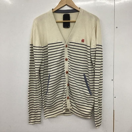 ジースターロゥ G-STAR RAW カーディガン 長袖 長袖ニットカーディガン 前ボタン ノーカラー M ボーダー柄 白 / ホワイト / X 紺 / ネイビー /  メンズ USED 古着 中古 10132687