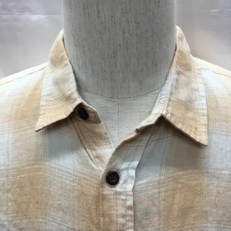 ロンハーマン Ron Herman シャツ、ブラウス 七分袖 411070118-1071 七分袖 リネン L チェック 白 / ホワイト / X 橙 / オレンジ /  メンズ USED 古着 中古 10117731