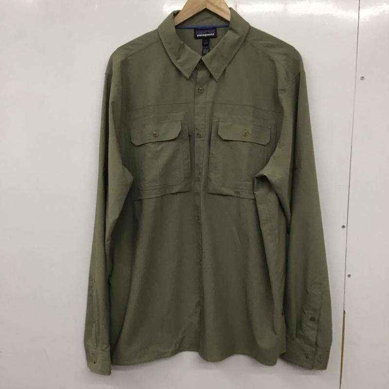 パタゴニア patagonia シャツ、ブラウス 長袖 41825 SelfGuidedSunShirt 長袖シャツ L 無地 カーキ / カーキ /  メンズ USED 古着 中古 10138117
