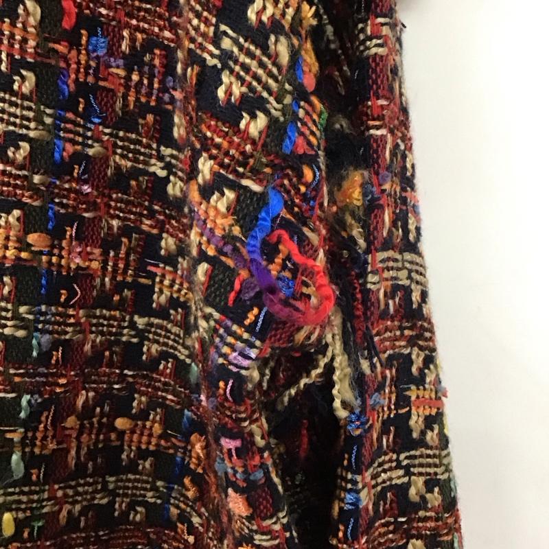 ザラ ZARA ニット、セーター 長袖 4886 264 330 フリンジ ツイード スタンドネック L チェック マルチカラー / マルチカラー /  レディース USED 古着 中古 10131313
