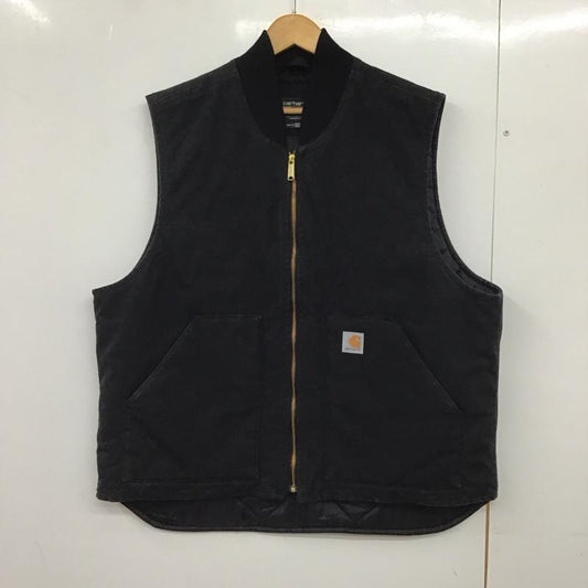 カーハート Carhartt ベスト ベスト ジップアップベスト ノースリーブカットソー アウター XL ロゴ、文字 ダークグレー / ダークグレー /  メンズ USED 古着 中古 10150663