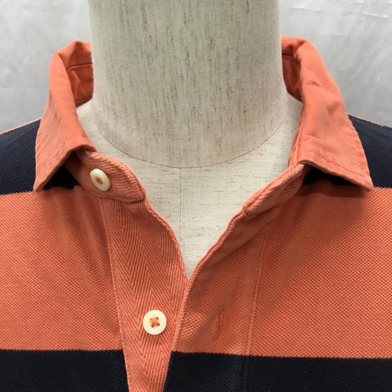 トミーヒルフィガー TOMMY HILFIGER ポロシャツ 半袖 タグ付き L ボーダー柄 橙 / オレンジ / X 紺 / ネイビー /  メンズ USED 古着 中古 10112872