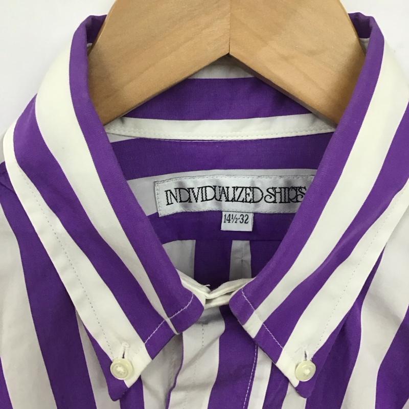 インディビジュアライズドシャツ INDIVIDUALIZED SHIRTS シャツ、ブラウス 長袖 ボタンダウンシャツ ストライプ 白 / ホワイト / X 紫 / パープル /  メンズ USED 古着 中古 10132025