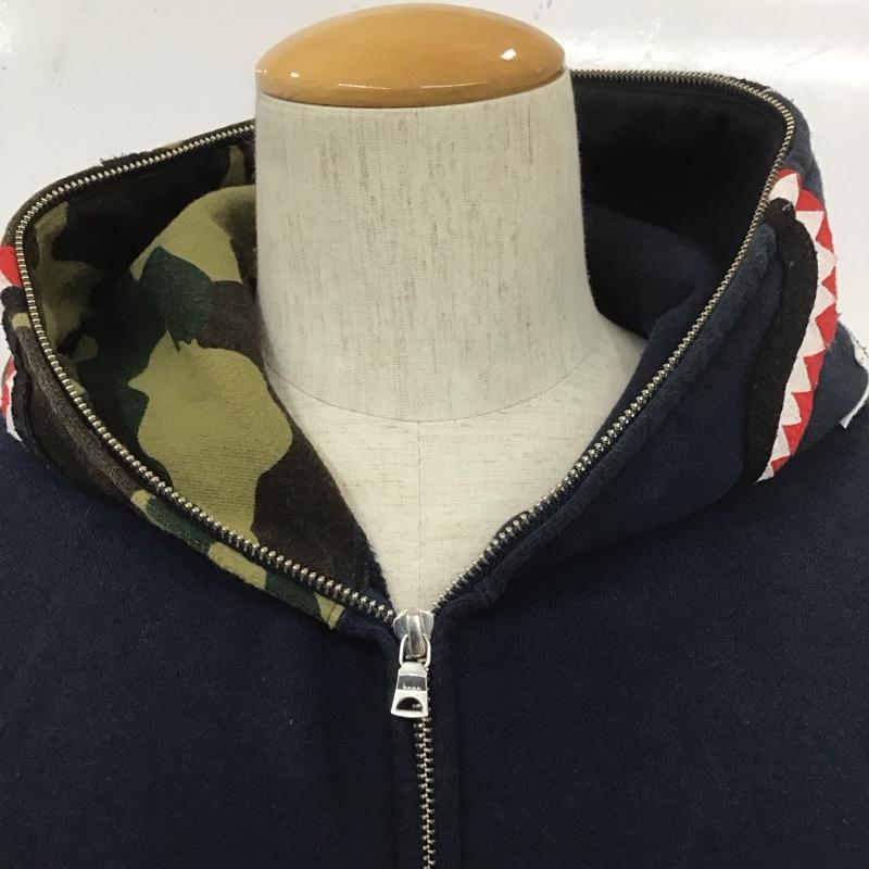 アベイシングエイプ A BATHING APE パーカー 長袖 ジップアップパーカー 長袖パーカー プリントスウェット 1周年 M ロゴ、文字 紺 / ネイビー /  メンズ USED 古着 中古 10107771