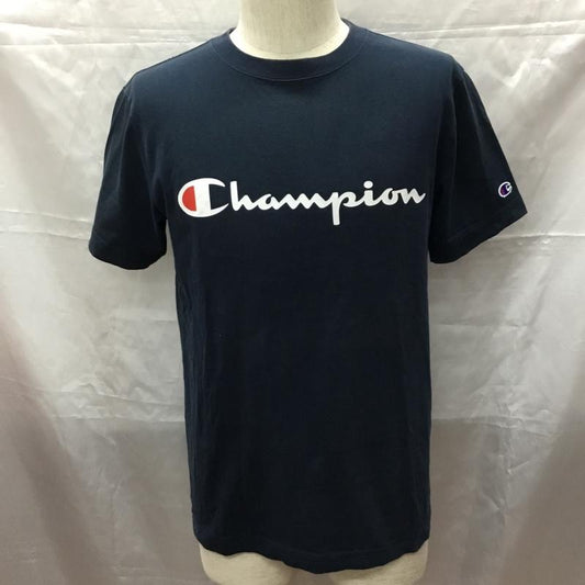 チャンピオン Champion Tシャツ 半袖 半袖カットソー プリントTシャツ クルーネックカットソー M ロゴ、文字 紺 / ネイビー /  メンズ USED 古着 中古 10113292