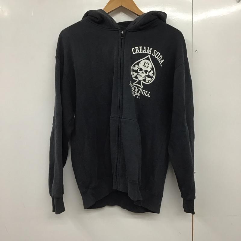 クリームソーダ CREAMSODA パーカー 長袖 ジップアップ フルジップ スウェット L ロゴ、文字 黒 / ブラック /  メンズ USED 古着 中古 10144716