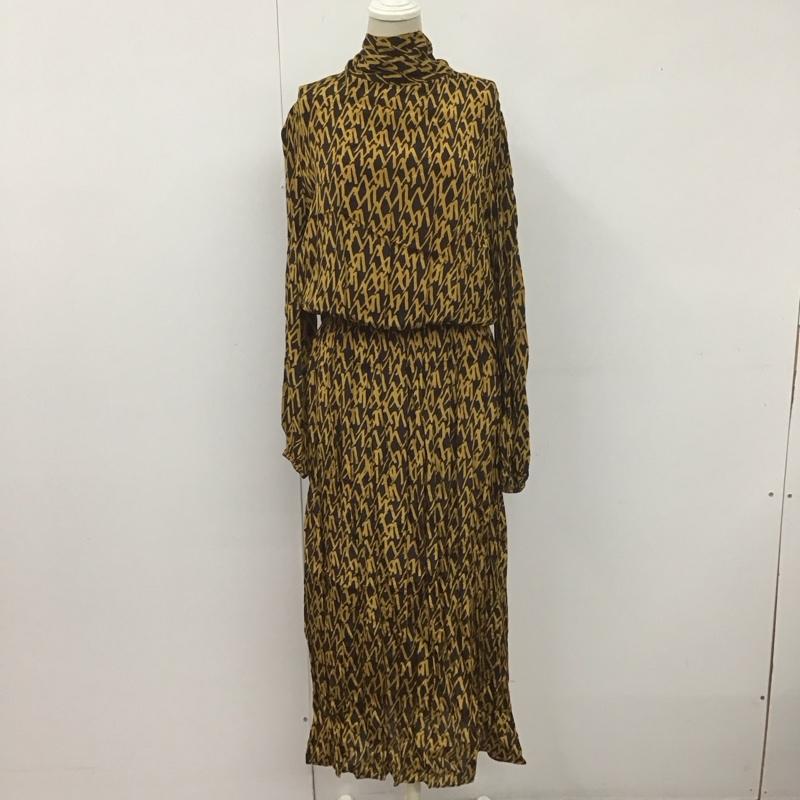 ザラ ZARA ワンピース ロングスカート 長袖ロングワンピース タートルネック シャツワンピース S 総柄 茶 / ブラウン / X 黄 / イエロー /  レディース USED 古着 中古 10110271
