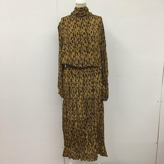ザラ ZARA ワンピース ロングスカート 長袖ロングワンピース タートルネック シャツワンピース S 総柄 茶 / ブラウン / X 黄 / イエロー /  レディース USED 古着 中古 10110271