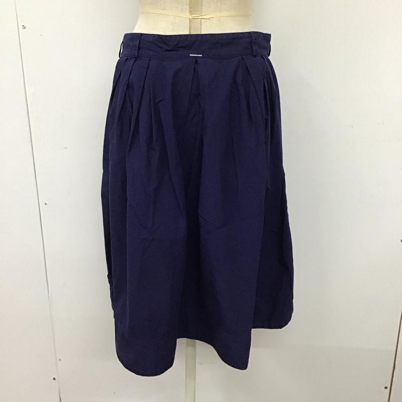 エムエイチエル MHL. スカート ひざ丈スカート 595-132453 コットンリネン フレアスカート 3 無地 紺 / ネイビー /  レディース USED 古着 中古 10115107