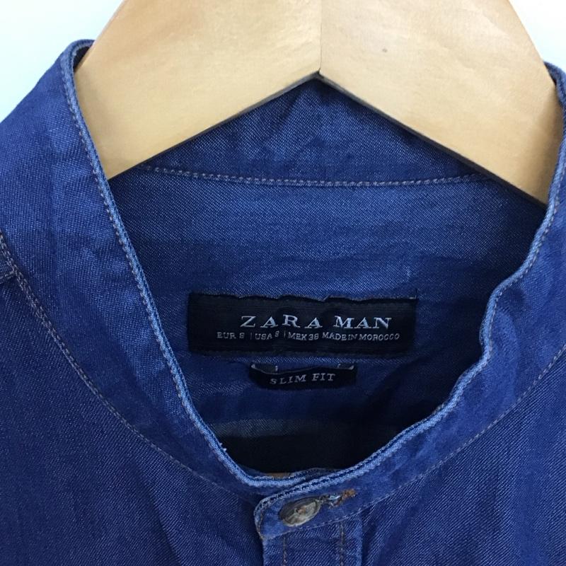 ザラメン ZARA MAN シャツ、ブラウス 長袖 長袖シャツ 無地シャツ ノーカラーシャツ デニムシャツ S ワンポイント 青 / ブルー /  メンズ USED 古着 中古 10135471