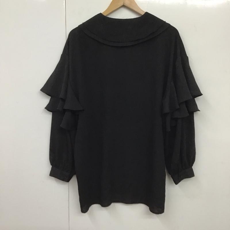 ジーナシス JEANASIS シャツ、ブラウス 長袖 JS063632AK BIG襟 フリルシャツ FREE 無地 黒 / ブラック /  レディース USED 古着 中古 10131085
