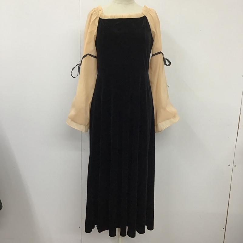エミプラス emi+ ワンピース ロングスカート 配色ドッキングロングワンピース 長袖 M 無地 黒 / ブラック / X ベージュ / ベージュ /  レディース USED 古着 中古 10112043