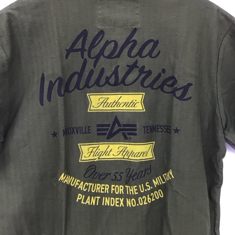 アルファインダストリー Alpha Industries Tシャツ 半袖 半袖カットソー プリントTシャツ クルーネックカットソー XL ロゴ、文字 カーキ / カーキ /  メンズ USED 古着 中古 10131619