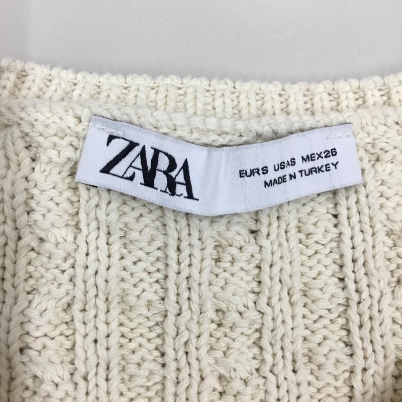 ザラ ZARA カーディガン 長袖 5802 033 712 クルーネック ビジュー S 無地 オフホワイト / オフホワイト /  レディース USED 古着 中古 10118370