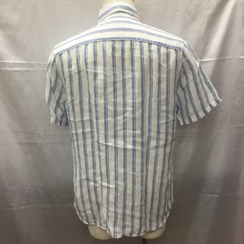 アバクロンビーアンドフィッチ ABERCROMBIE&FITCH シャツ、ブラウス 半袖 ボタンダウン リネン M ストライプ 白 / ホワイト / X 青 / ブルー /  メンズ USED 古着 中古 10112386