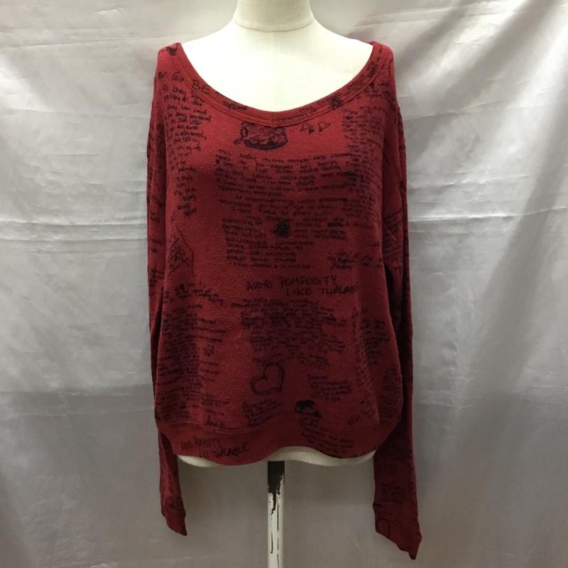 ヒステリックグラマー HYSTERIC GLAMOUR ニット、セーター 長袖 0121CS01 落書きパターン FREE 総柄 えんじ / ワインレッド /  レディース USED 古着 中古 10118044