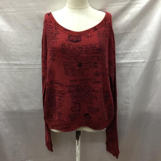 ヒステリックグラマー HYSTERIC GLAMOUR ニット、セーター 長袖 0121CS01 落書きパターン FREE 総柄 えんじ / ワインレッド /  レディース USED 古着 中古 10118044