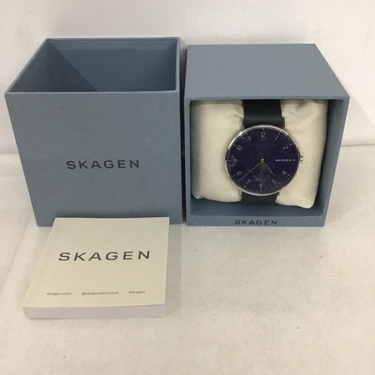 スカーゲン SKAGEN 腕時計 アナログ（クォーツ式） SKW6478 レザーベルト 箱有 ロゴ、文字 紺 / ネイビー /  メンズ USED 古着 中古 10134337