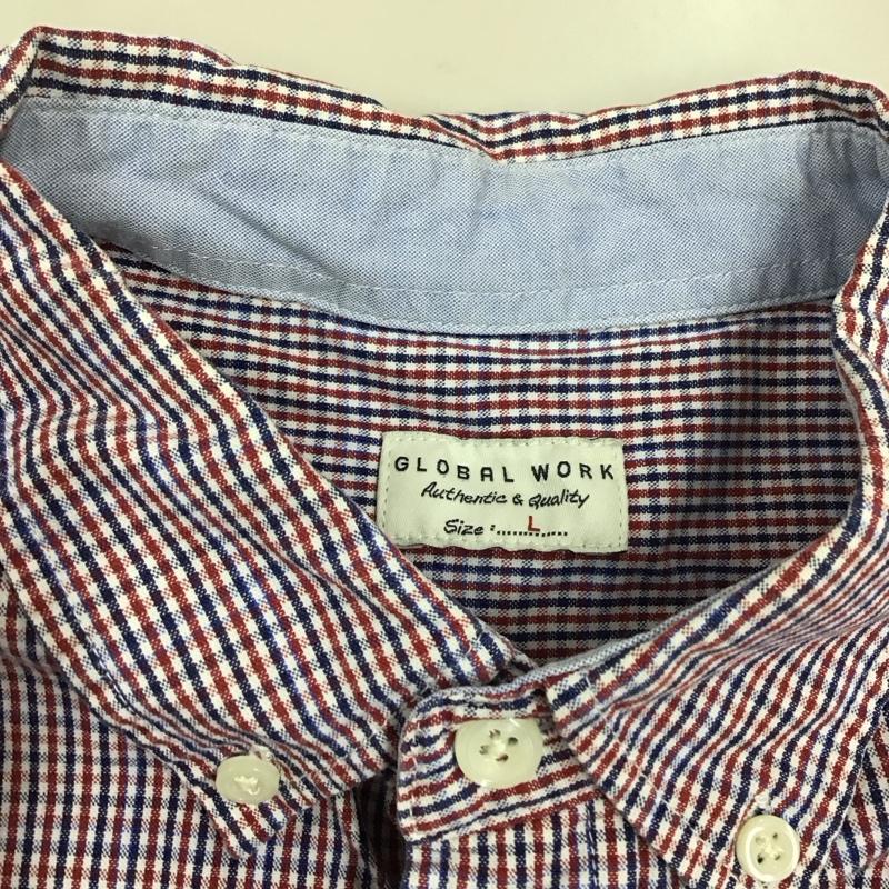 グローバルワーク GLOBAL WORK シャツ、ブラウス 長袖 GW021188SB ボタンダウン L チェック 白 / ホワイト / X 赤 / レッド / X 紺 / ネイビー /  メンズ USED 古着 中古 10116838