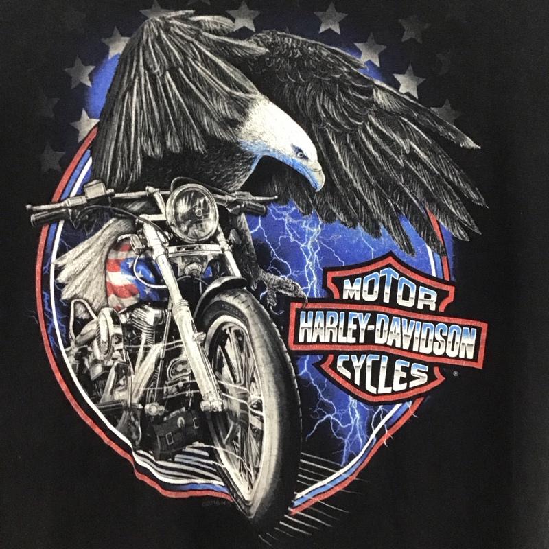 ハーレーダビッドソン Harley-Davidson Tシャツ 半袖 半袖カットソー プリントTシャツ クルーネックカットソー L プリント 黒 / ブラック /  メンズ USED 古着 中古 10130657
