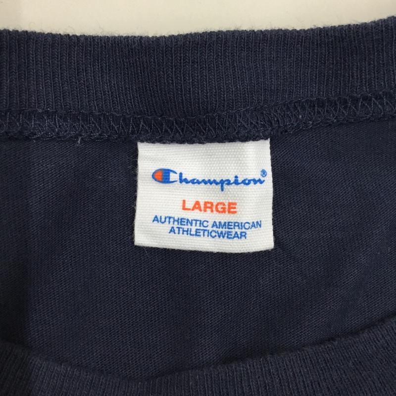 チャンピオン Champion カットソー 七分袖 c3-u422 SLEEVETSHIRT クルーネックカットソー プリントTシャツ L ロゴ、文字 紺 / ネイビー /  メンズ USED 古着 中古 10118693