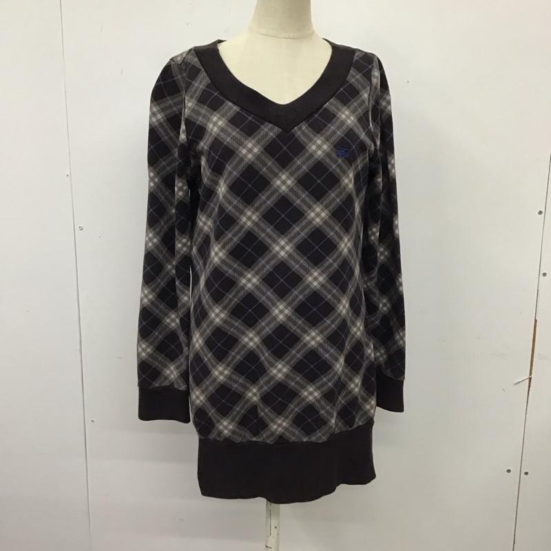 バーバリーブルーレーベル BURBERRY BLUE LABEL ワンピース ミニスカート FAF31-525-09 スウェット 長袖 Vネック ノバチェック 38 ワンポイント チャコールグレー / チャコールグレー /  レディース USED 古着 中古 10115482