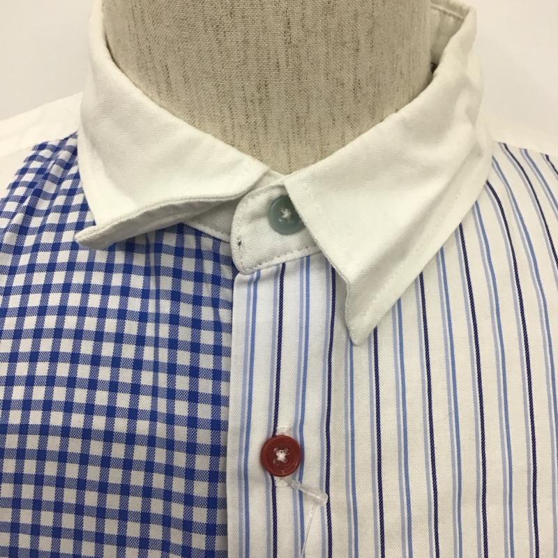 ビームス ハート BEAMS HEART シャツ、ブラウス 半袖 M 無地 X チェック X ストライプ 白 / ホワイト / X 水色 / ライトブルー /  メンズ USED 古着 中古 10111214