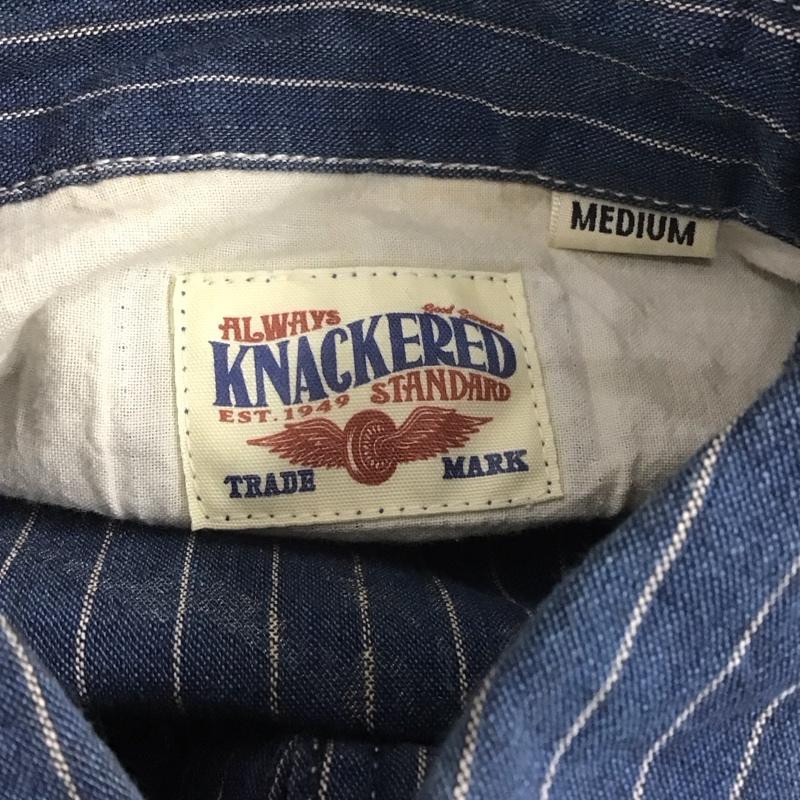 ナッカード KNACKERED シャツ、ブラウス 長袖 40117 バックプリント ロゴ ワークシャツ M ストライプ 紺 / ネイビー /  メンズ USED 古着 中古 10107041