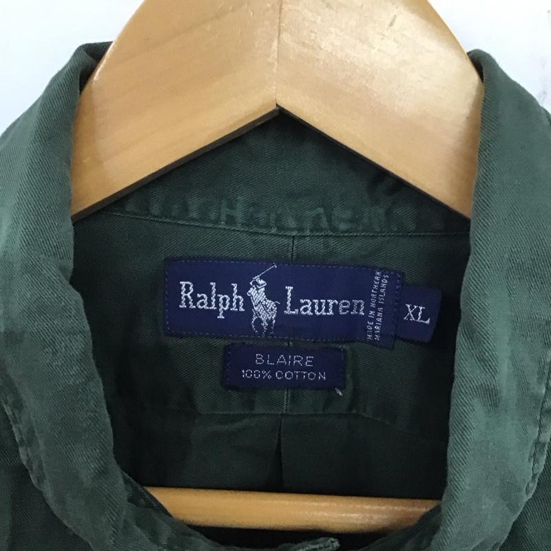 ラルフローレン RALPHLAUREN シャツ、ブラウス 長袖 長袖シャツ 無地シャツ カラーシャツ ボタンダウンシャツ XL ロゴ、文字 緑 / グリーン /  メンズ USED 古着 中古 10140106