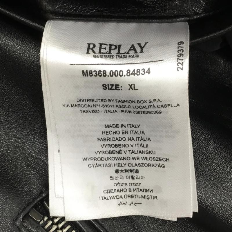 リプレイ REPLAY ジャケット、上着 レザージャケット M8368.000.84834 ラムレザー　シングルバイカージャケット XL ロゴ、文字 黒 / ブラック /  メンズ USED 古着 中古 10120962